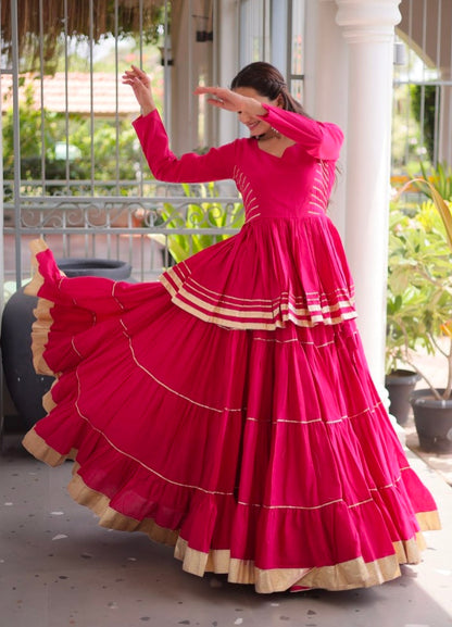 Rani Pink Pure Cora Cotton With Attractive Gota-Patti Work Navratri Lehenga Choli