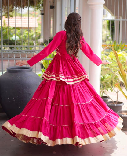 Rani Pink Pure Cora Cotton With Attractive Gota-Patti Work Navratri Lehenga Choli