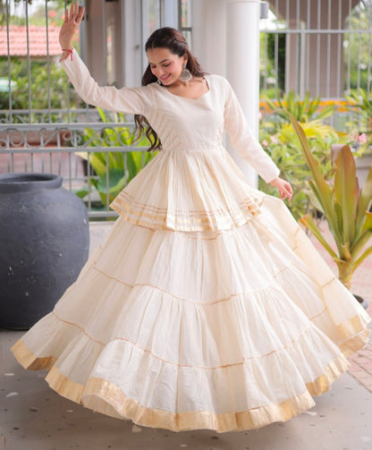 White Pure Cora Cotton With Attractive Gota-Patti Work Navratri Lehenga Choli