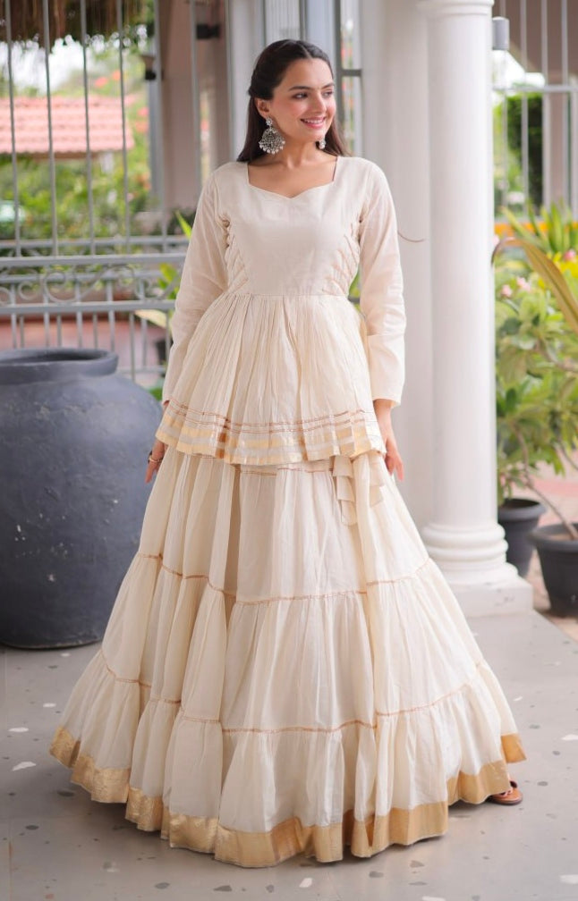 White Pure Cora Cotton With Attractive Gota-Patti Work Navratri Lehenga Choli