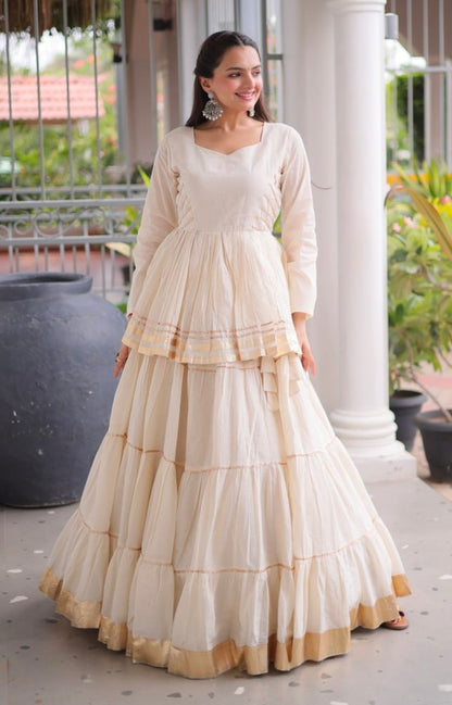 White Pure Cora Cotton With Attractive Gota-Patti Work Navratri Lehenga Choli