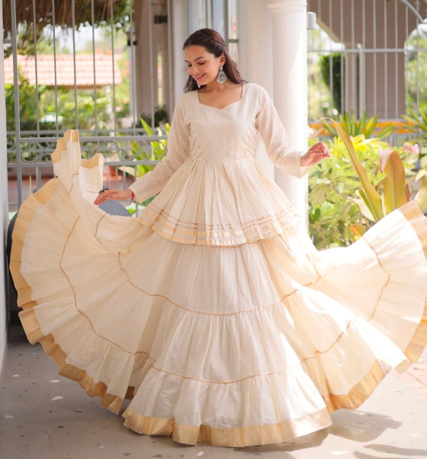 White Pure Cora Cotton With Attractive Gota-Patti Work Navratri Lehenga Choli
