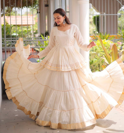 White Pure Cora Cotton With Attractive Gota-Patti Work Navratri Lehenga Choli