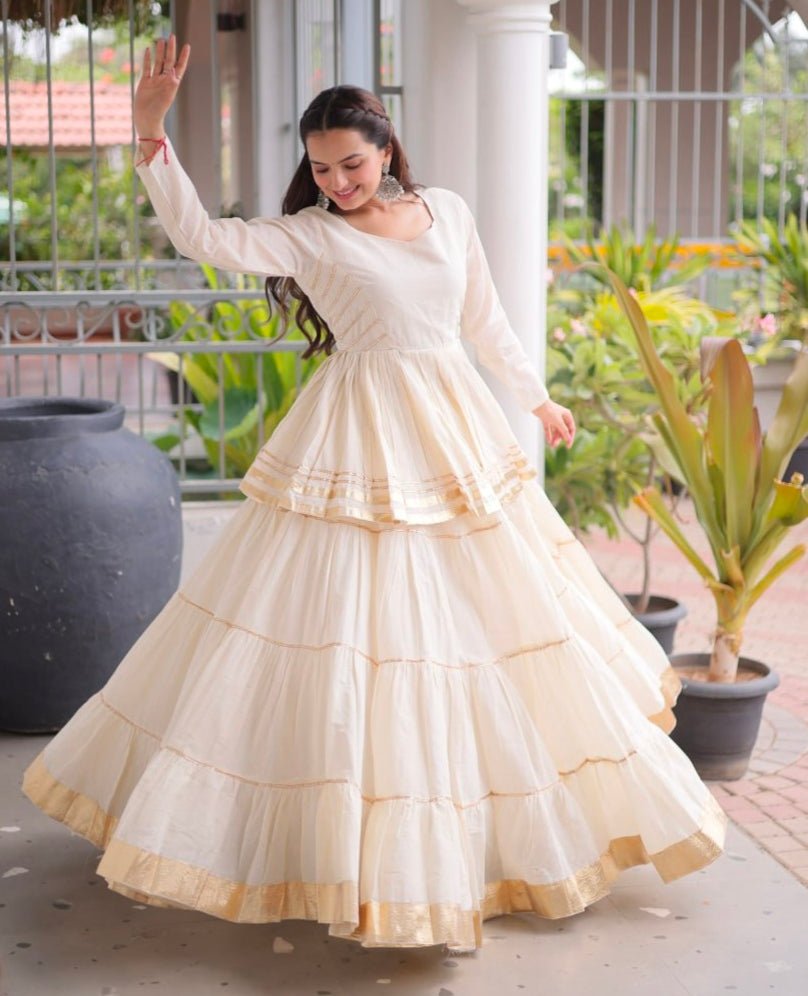 White Pure Cora Cotton With Attractive Gota-Patti Work Navratri Lehenga Choli
