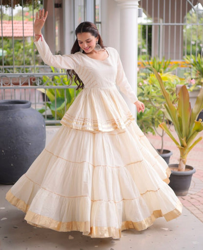 White Pure Cora Cotton With Attractive Gota-Patti Work Navratri Lehenga Choli