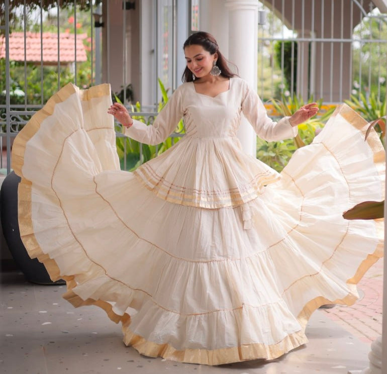 White Pure Cora Cotton With Attractive Gota-Patti Work Navratri Lehenga Choli