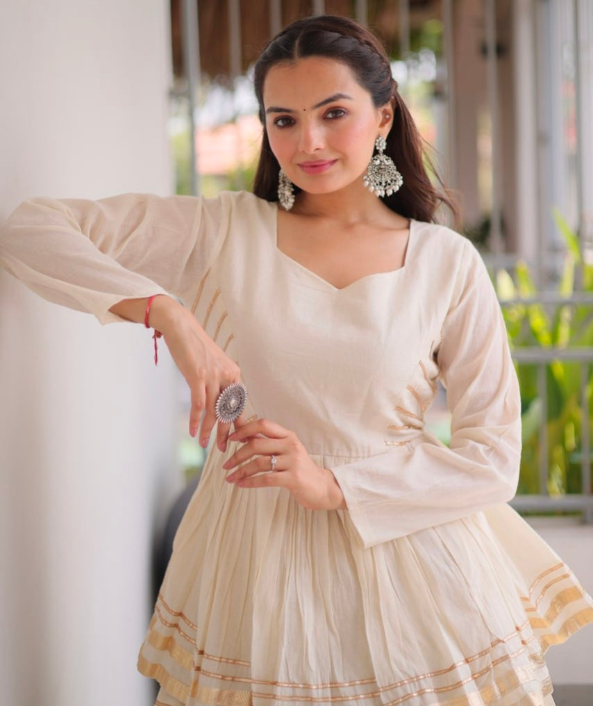 White Pure Cora Cotton With Attractive Gota-Patti Work Navratri Lehenga Choli