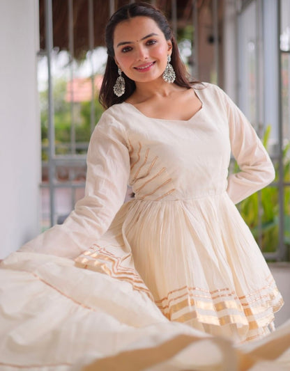 White Pure Cora Cotton With Attractive Gota-Patti Work Navratri Lehenga Choli