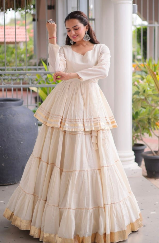 White Pure Cora Cotton With Attractive Gota-Patti Work Navratri Lehenga Choli