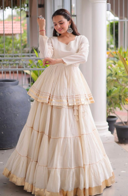 White Pure Cora Cotton With Attractive Gota-Patti Work Navratri Lehenga Choli