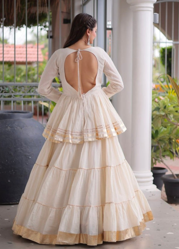 White Pure Cora Cotton With Attractive Gota-Patti Work Navratri Lehenga Choli