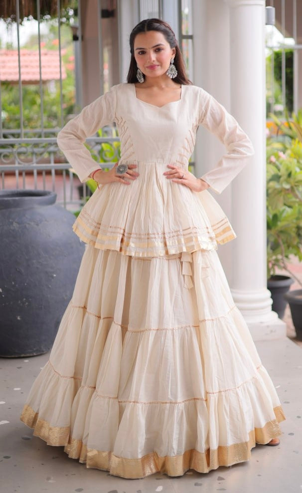 White Pure Cora Cotton With Attractive Gota-Patti Work Navratri Lehenga Choli