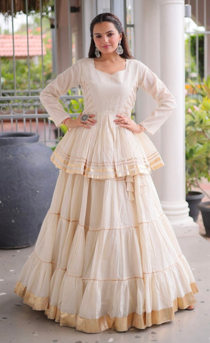 White Pure Cora Cotton With Attractive Gota-Patti Work Navratri Lehenga Choli