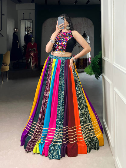 Multicolour Pure Reyon Cotton Embroidery Work Navratri Lehenga Choli