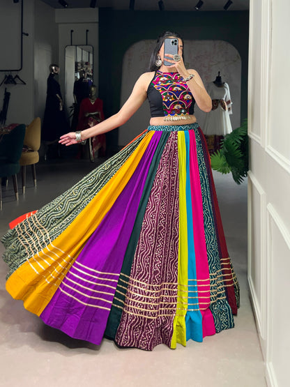 Multicolour Pure Reyon Cotton Embroidery Work Navratri Lehenga Choli