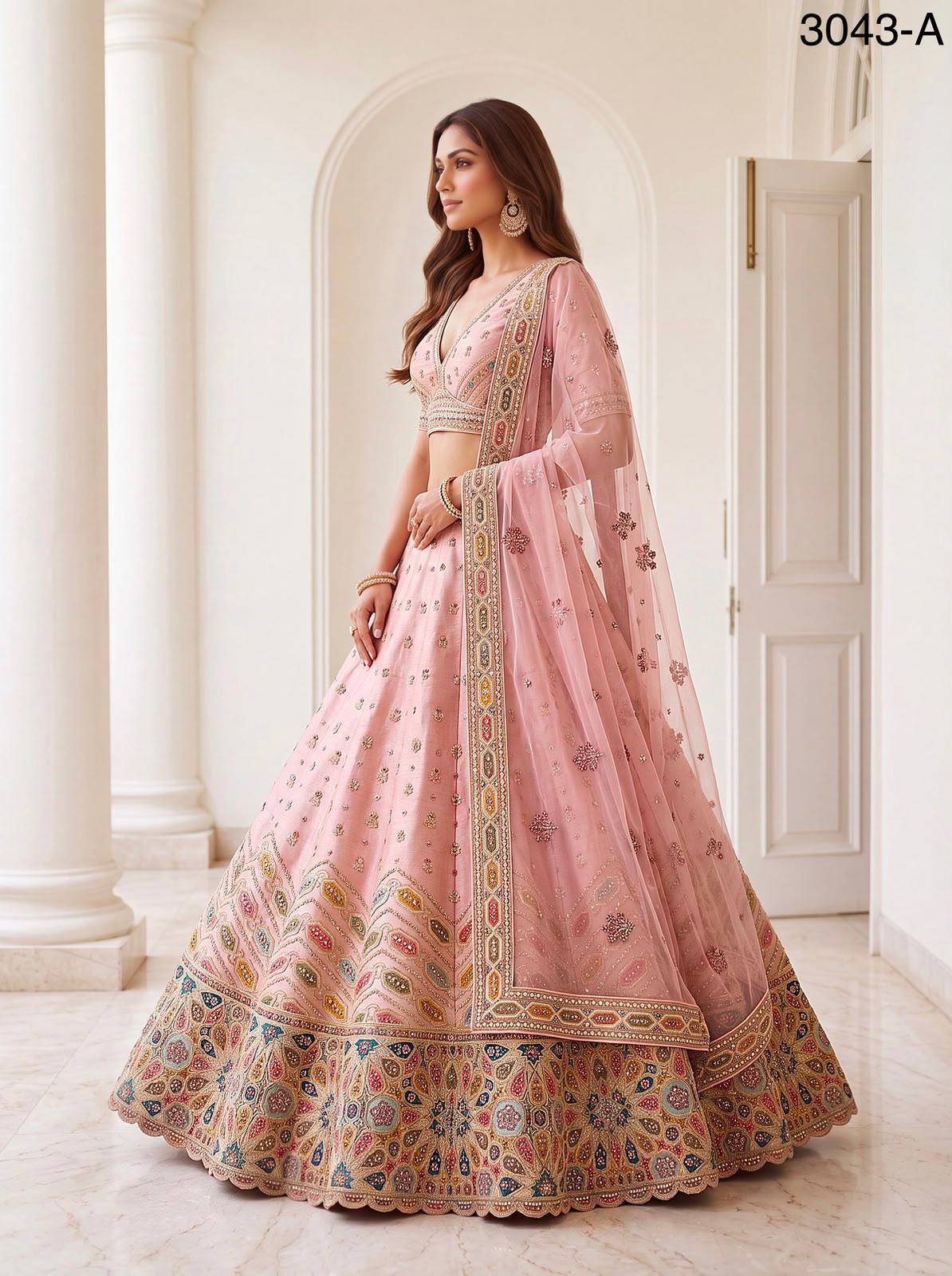 Pink Pure Slubb Silk Premium Dori Embroidery Sequins &amp; Diamond Work Bridal Lehenga Choli