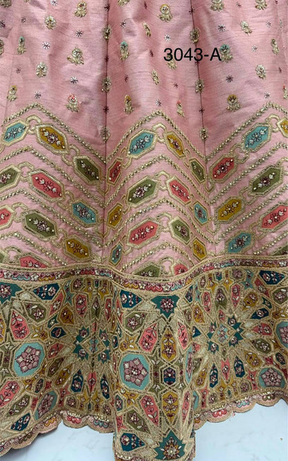Pink Pure Slubb Silk Premium Dori Embroidery Sequins &amp; Diamond Work Bridal Lehenga Choli
