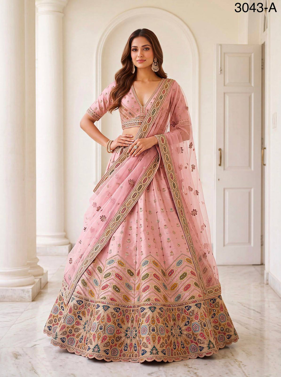 Pink Pure Slubb Silk Premium Dori Embroidery Sequins &amp; Diamond Work Bridal Lehenga Choli