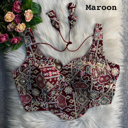 Maroon Pure Fox Georgette Antique Codding Sequins Wok Blouse