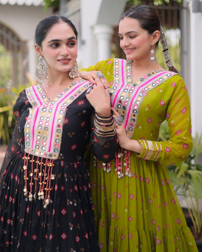 Black Pure Faux Georgette Lahariya Print with Kutchi Patchwork Navratri Lehenga Choli