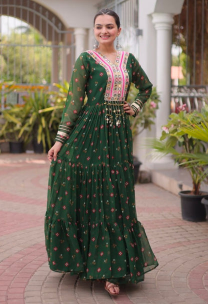 Green Pure Faux Georgette Lahariya Print with Kutchi Patchwork Navratri Lehenga Choli
