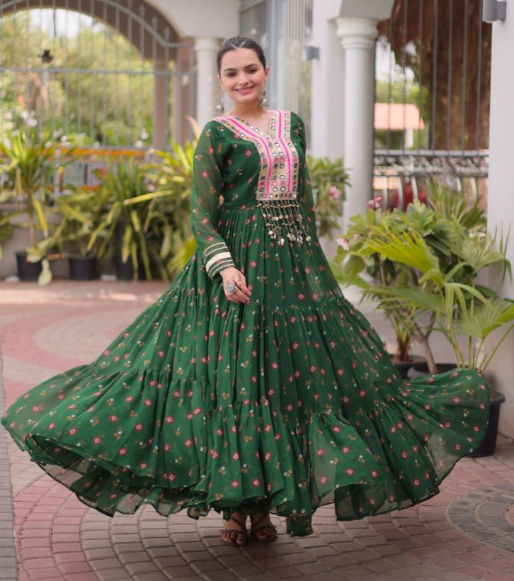Green Pure Faux Georgette Lahariya Print with Kutchi Patchwork Navratri Lehenga Choli