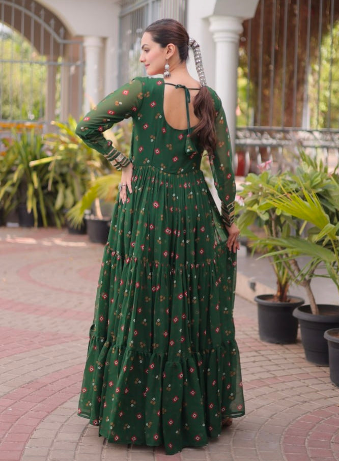 Green Pure Faux Georgette Lahariya Print with Kutchi Patchwork Navratri Lehenga Choli