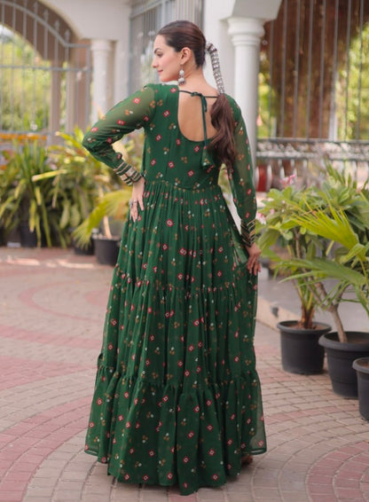 Green Pure Faux Georgette Lahariya Print with Kutchi Patchwork Navratri Lehenga Choli