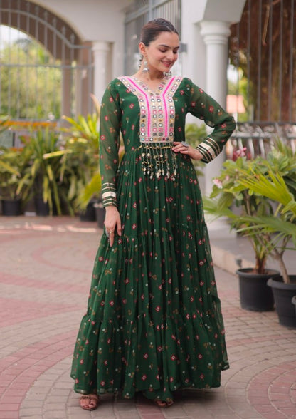Green Pure Faux Georgette Lahariya Print with Kutchi Patchwork Navratri Lehenga Choli