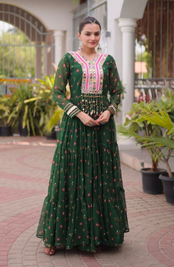 Green Pure Faux Georgette Lahariya Print with Kutchi Patchwork Navratri Lehenga Choli