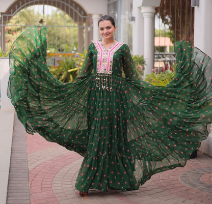 Green Pure Faux Georgette Lahariya Print with Kutchi Patchwork Navratri Lehenga Choli