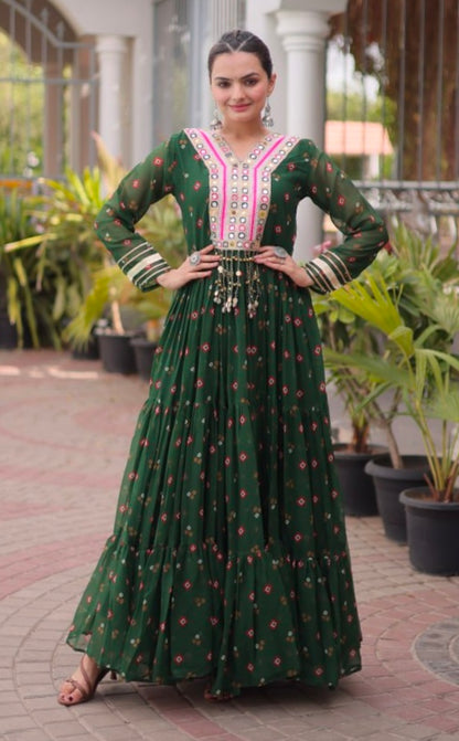 Green Pure Faux Georgette Lahariya Print with Kutchi Patchwork Navratri Lehenga Choli