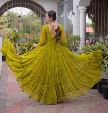 Mustard Pure Faux Georgette Lahariya Print with Kutchi Patchwork Navratri Lehenga Choli