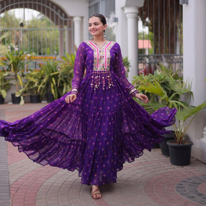 Purple Pure Faux Georgette Lahariya Print with Kutchi Patchwork Navratri Lehenga Choli