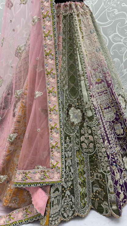Multi Pure Premium Silk Various Handwork &amp; Multi thread Zari Work Bridal Lehenga Choli