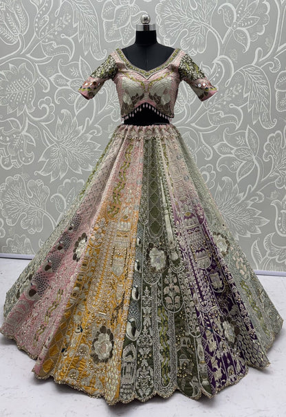 Multi Pure Premium Silk Various Handwork &amp; Multi thread Zari Work Bridal Lehenga Choli