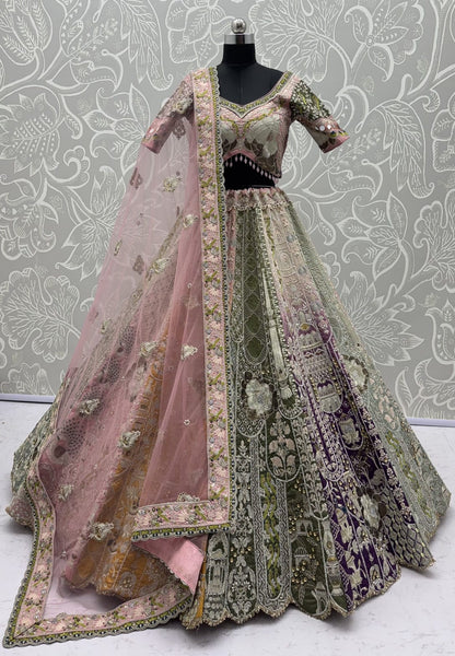 Multi Pure Premium Silk Various Handwork &amp; Multi thread Zari Work Bridal Lehenga Choli