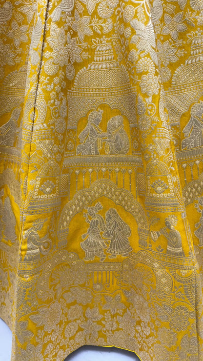 Royal Yellow Pure Banarasi Silk Zari Figure Pattern Weaving Work Bridal Lehenga Choli