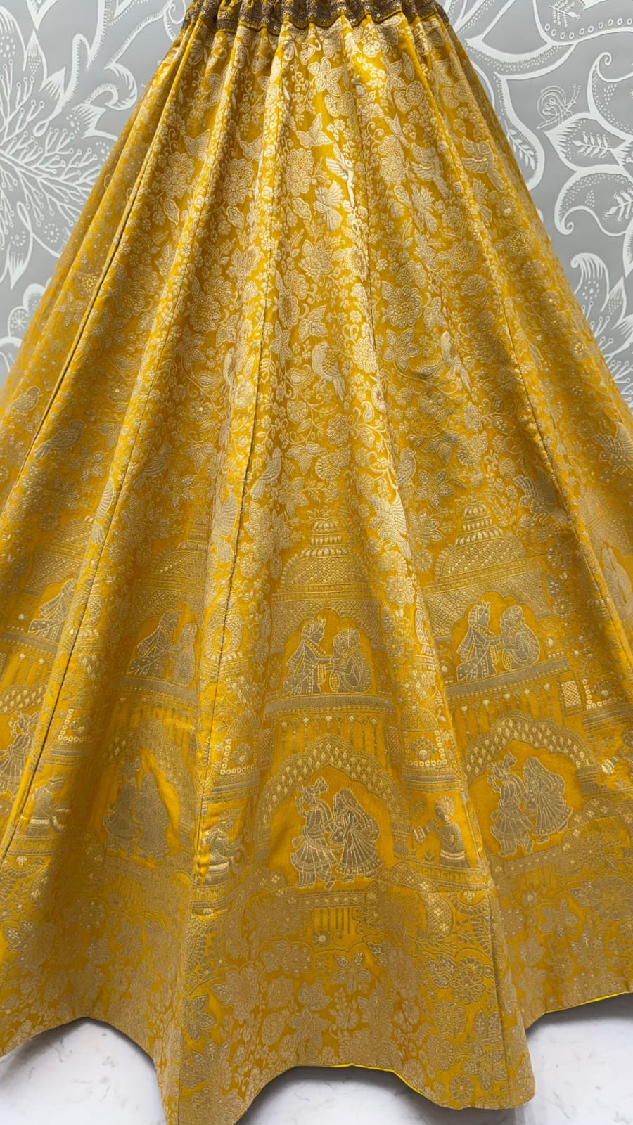 Royal Yellow Pure Banarasi Silk Zari Figure Pattern Weaving Work Bridal Lehenga Choli