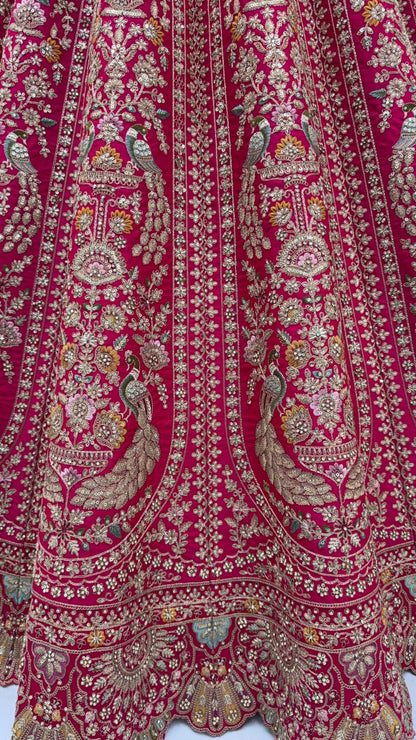 Rani Pure Heavy Satin Silk Peacock Embroidered Thread Dori Sequins &amp; Diamond Work Bridal Lehenga Choli
