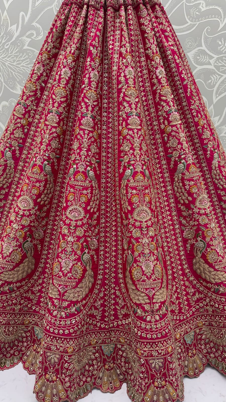 Rani Pure Heavy Satin Silk Peacock Embroidered Thread Dori Sequins &amp; Diamond Work Bridal Lehenga Choli