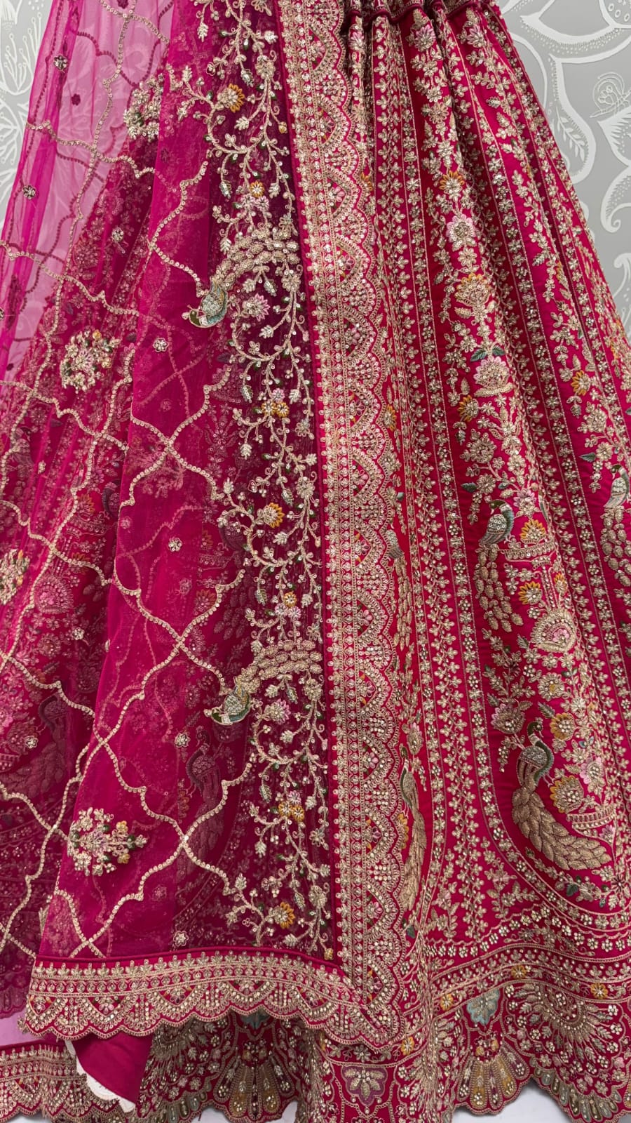 Rani Pure Heavy Satin Silk Peacock Embroidered Thread Dori Sequins &amp; Diamond Work Bridal Lehenga Choli