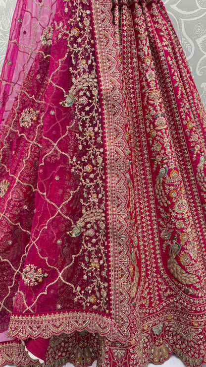 Rani Pure Heavy Satin Silk Peacock Embroidered Thread Dori Sequins &amp; Diamond Work Bridal Lehenga Choli