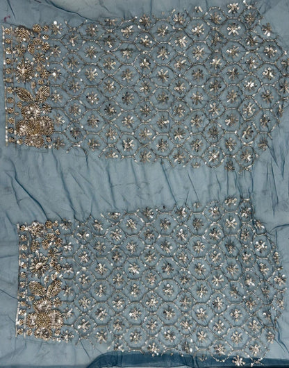 Blue Pure Heavy Net Motif Sequins Zari Embroidery Work Net Bridal Lehenga Choli