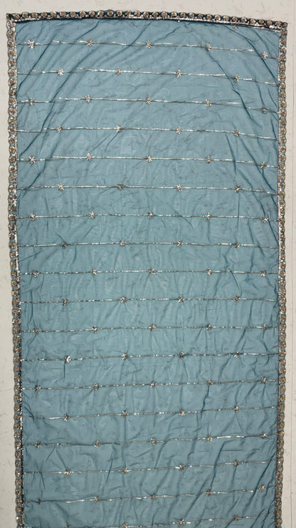 Blue Pure Heavy Net Motif Sequins Zari Embroidery Work Net Bridal Lehenga Choli
