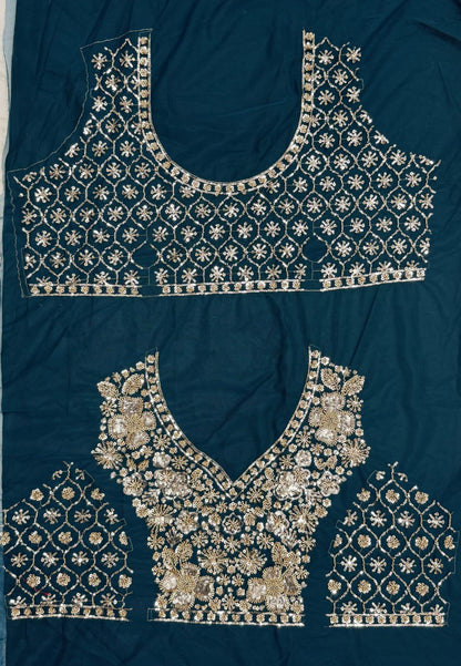 Blue Pure Heavy Net Motif Sequins Zari Embroidery Work Net Bridal Lehenga Choli