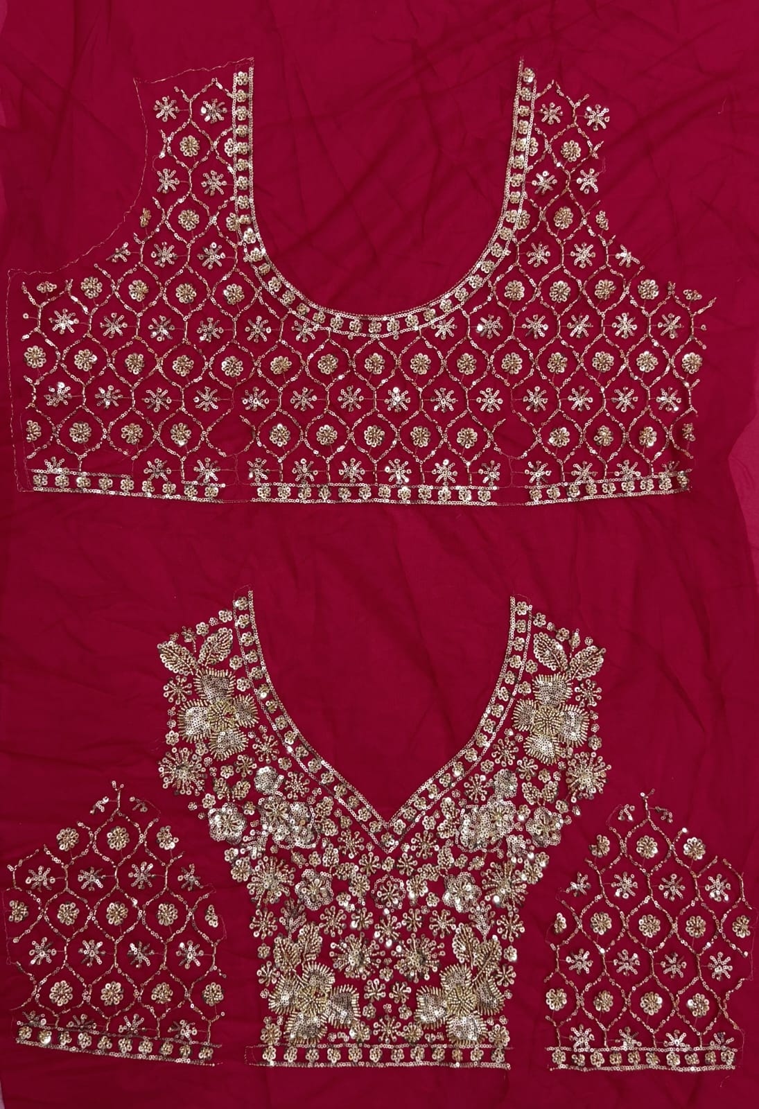Red Pure Heavy Net Motif Sequins Zari Embroidery Work Net Bridal Lehenga Choli