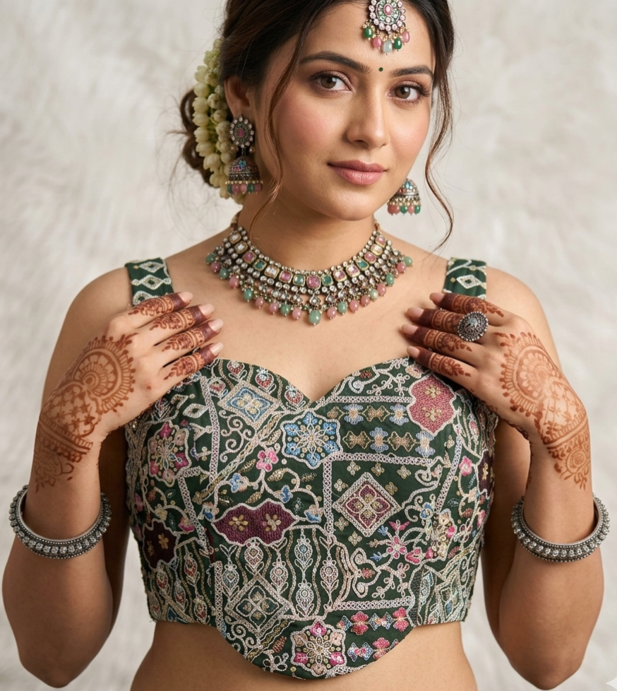 Mehndi Pure Fox Georgette Antique Codding Sequins Wok Blouse
