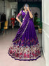 Purple Pure Tasar Silk Kalamkari Print Navratri Lehenga Choli