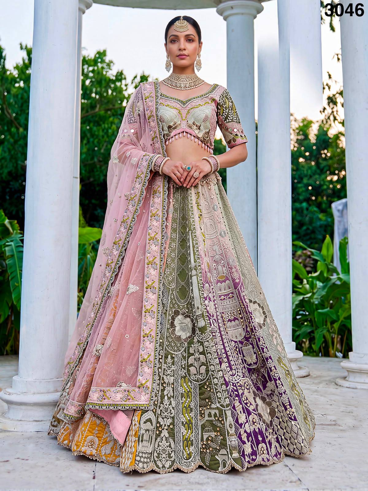 Multi Pure Premium Silk Various Handwork &amp; Multi thread Zari Work Bridal Lehenga Choli